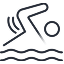 Icon of a person swimming, representing water-resistant use.