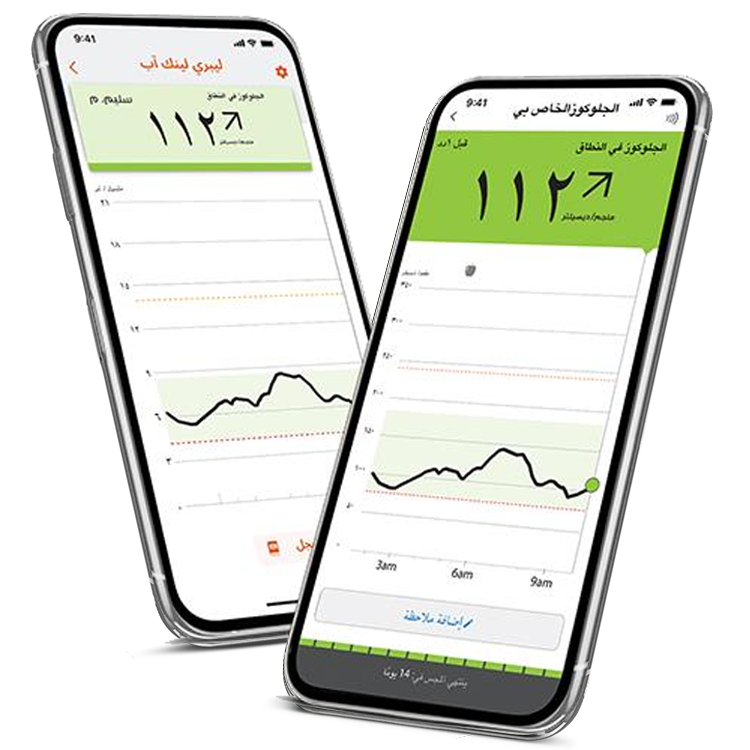 Two side-by-side phones displaying the LibreLinkUp app.