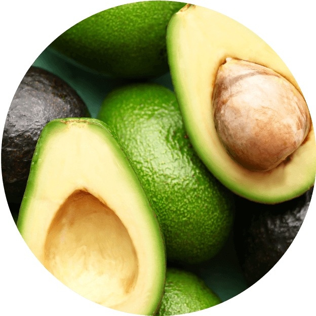 Mitad de palta mostrando sus grasas saludables que aportan energía