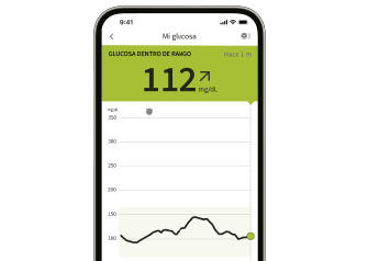 Pantalla de la aplicación FreeStyle LibreLink mostrando las lecturas de glucosa en tiempo real
