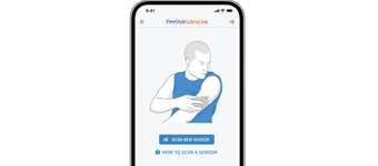 An illustration of someone pressing the Scan New Sensor icon on their phone.