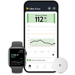 Libre app for the FreeStyle Libre 2 Plus sensor on smartwatch and smartphone