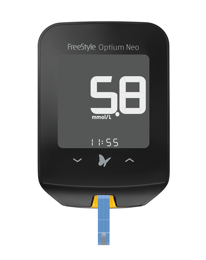 Hand holding FreeStyle Optium Neo