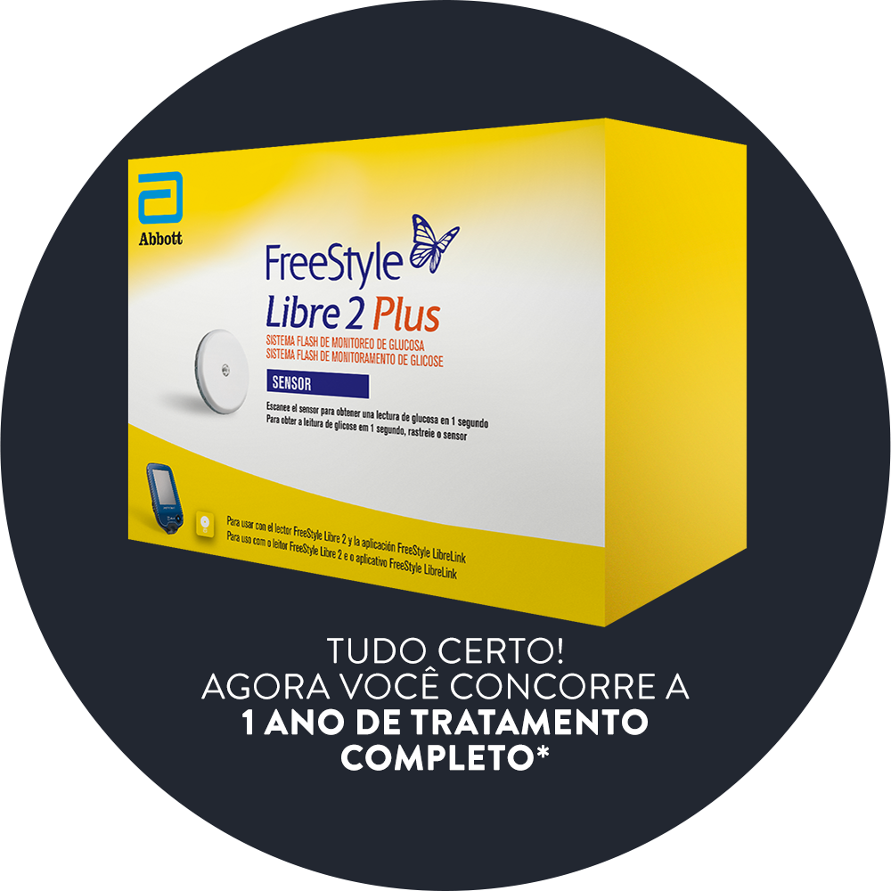 Passos para participar da promoção Modo Libre Ativado com FreeStyle Libre 2 Plus e concorrer a um ano de tratamento.