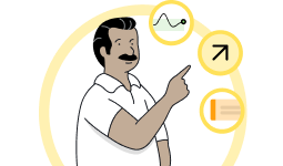 Illustration of a person viewing glucose trends, readings, and data insights.