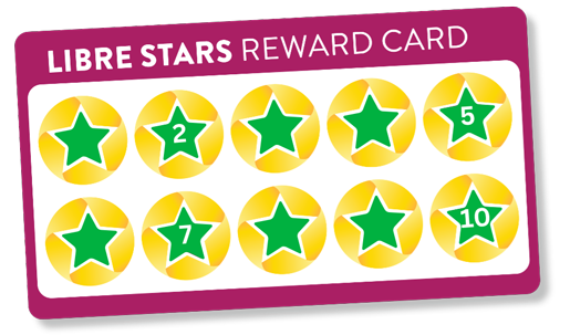 Libre Stars reward card displaying star milestones that users can collect when participating in the Libre Stars program.