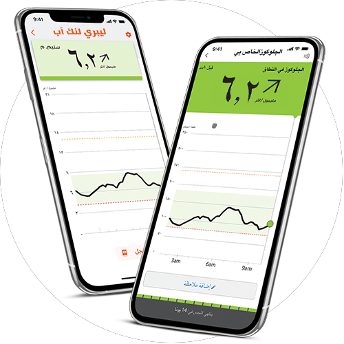 Two side-by-side phones displaying the LibreLinkUp app.