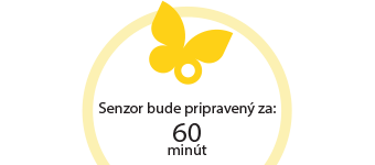Ilustrácie zobrazujúce motýľa s textom Váš senzor bude pripravený do: 60 minút