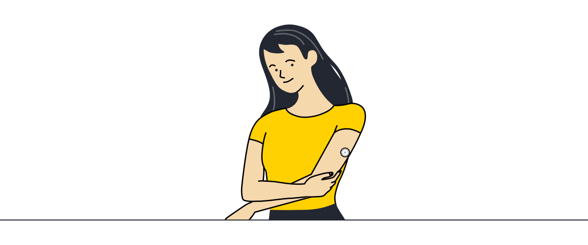 Illustration of a woman wearing a FreeStyle Libre sensor on her upper arm.