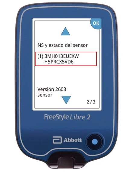 FreeStyle Libre 2 Reader presionando la flecha hacia abajo