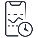 Icon of a glucose reading on a smartphone with a clock indicating a reminder to check glucose after a snack.