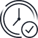 Icon of a clock with a checkmark, representing real-time monitoring.