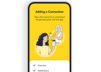 Skærm viser forbindelsesmuligheder for LibreView og LibreLinkUp
