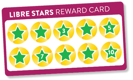 Libre Stars reward card displaying star milestones that users can collect when participating in the Libre Stars program.