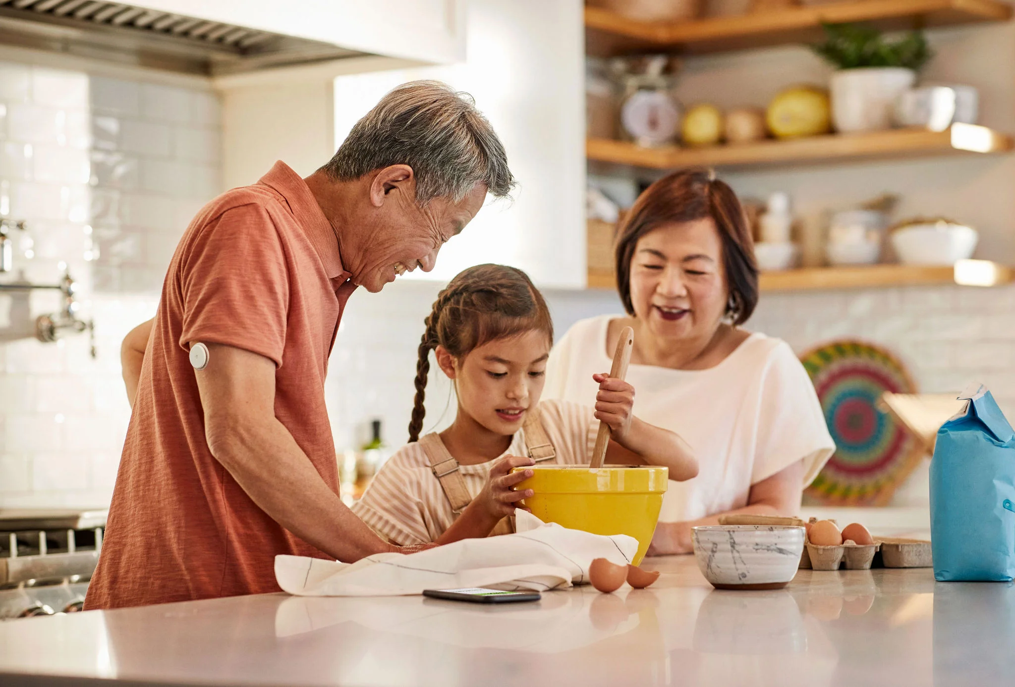 Family sharing brunch at home