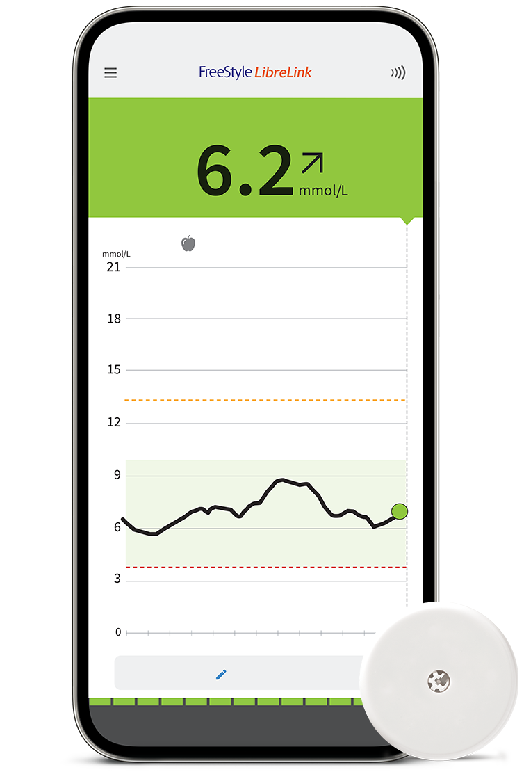 Smartphone showing app with sensor next to it.