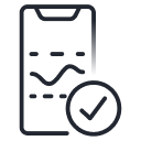 Icon of a glucose reading on a smartphone with a check mark indicating a safe glucose range before snacking.