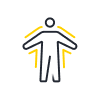 Line icon of a standing person with highlighted marks around the arms and legs, representing tingling sensations.