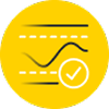 Hypoglycemia history icon showing a line graph with a check mark, representing tracking or reviewing low blood sugar history.