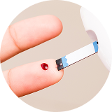 A person testing their glucose using a blood glucose monitor.