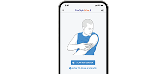 An illustration of someone pressing the Scan New Sensor icon on their phone.