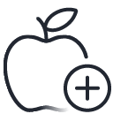 Icon of an apple with a plus sign indicating the option to log a snack or food item.