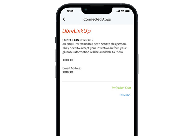 The LibreLinkUp app opened to the invite screen.