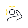 Line icon of a person with a hand near the head and curved lines above, representing dizziness or lightheadedness.