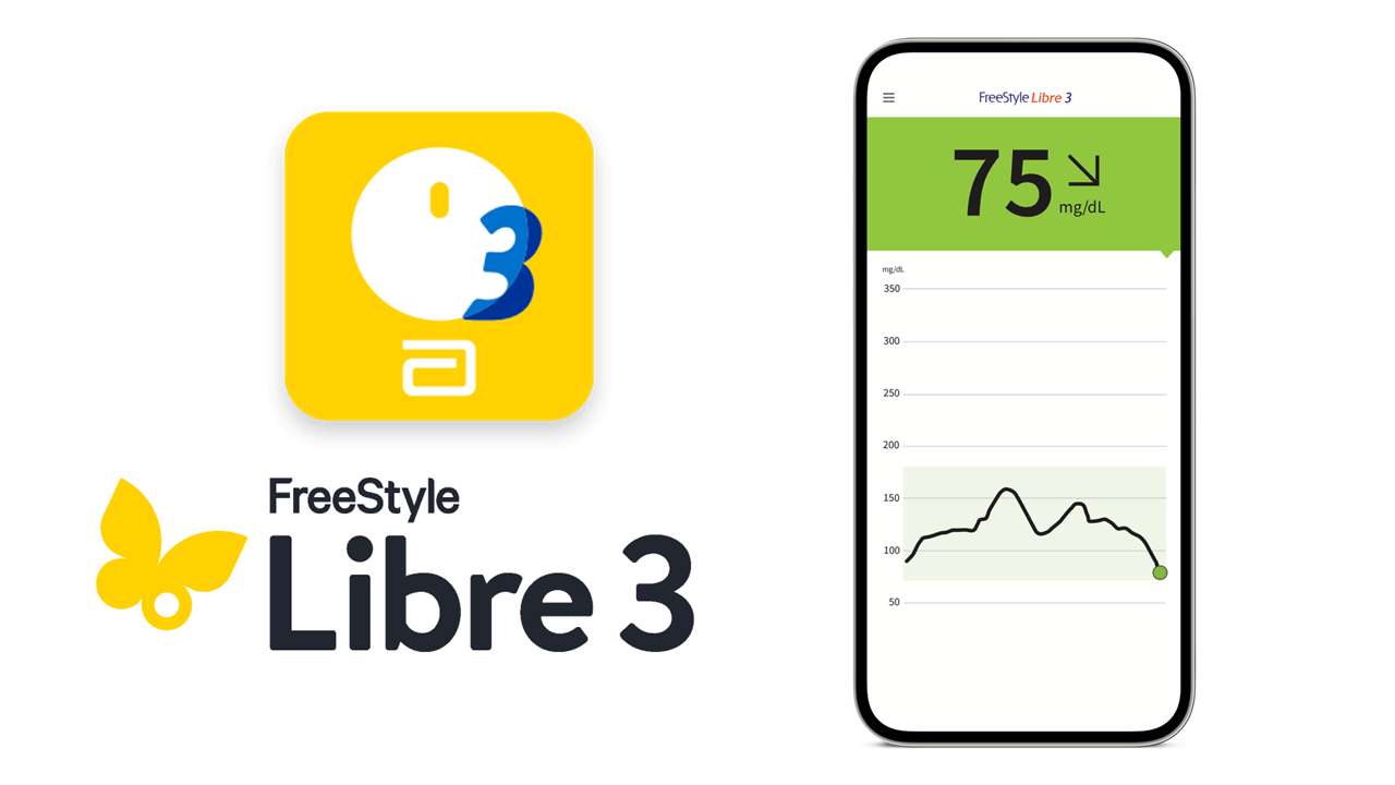 Een smartphone met een screenshot van de FreeStyle Libre 3-app.