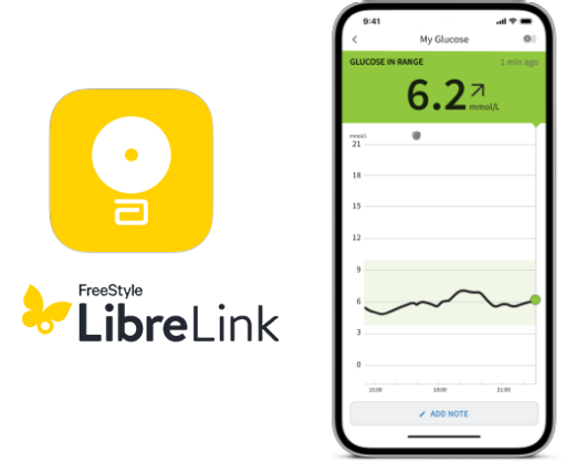 FreeStyle LibreLink app shown on a smartphone.