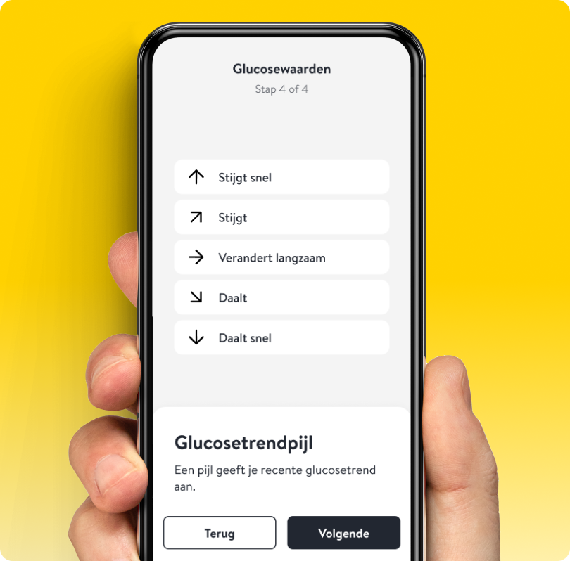 Screenshot van de Libre-app met trendpijlen