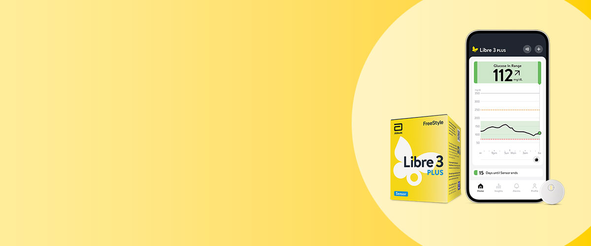 FreeStyle Libre 3 Plus sensor product packaging and app