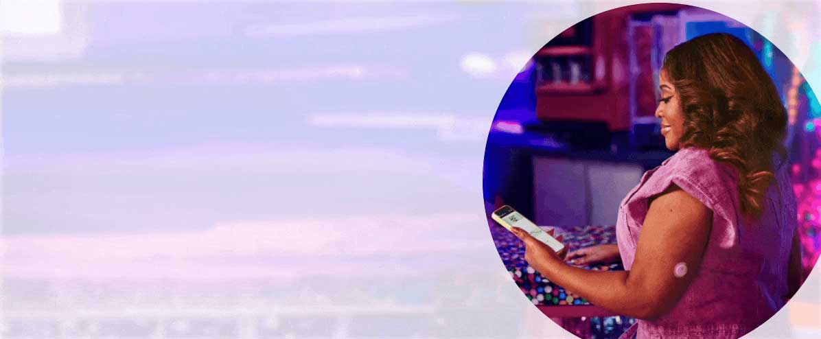 Sherri Shepherd wearing a FreeStyle Libre 3 Plus sensor and checking her blood glucose on a smartphone
