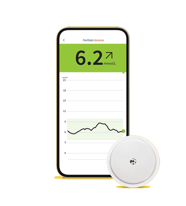 Animation of a man sitting at the dinner table and scanning his FreeStyle Libre sensor 