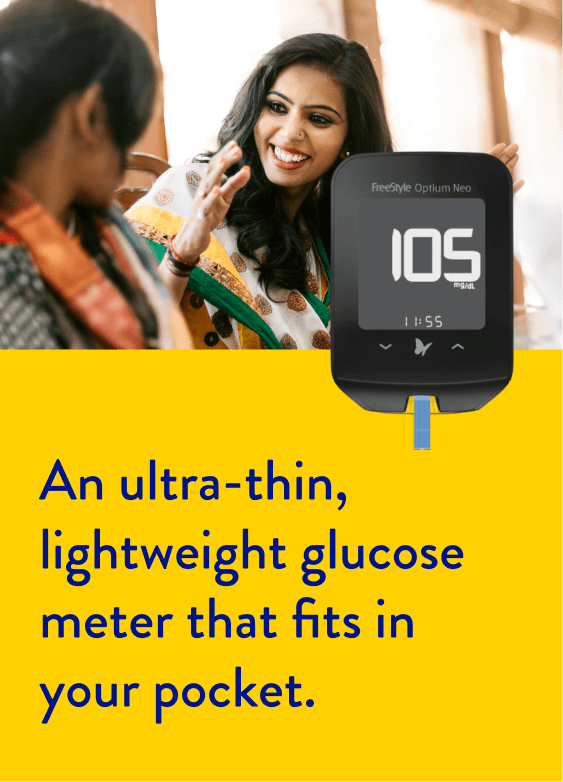 An ultra-thin, lightweight glucose meter that fits in your pocket.