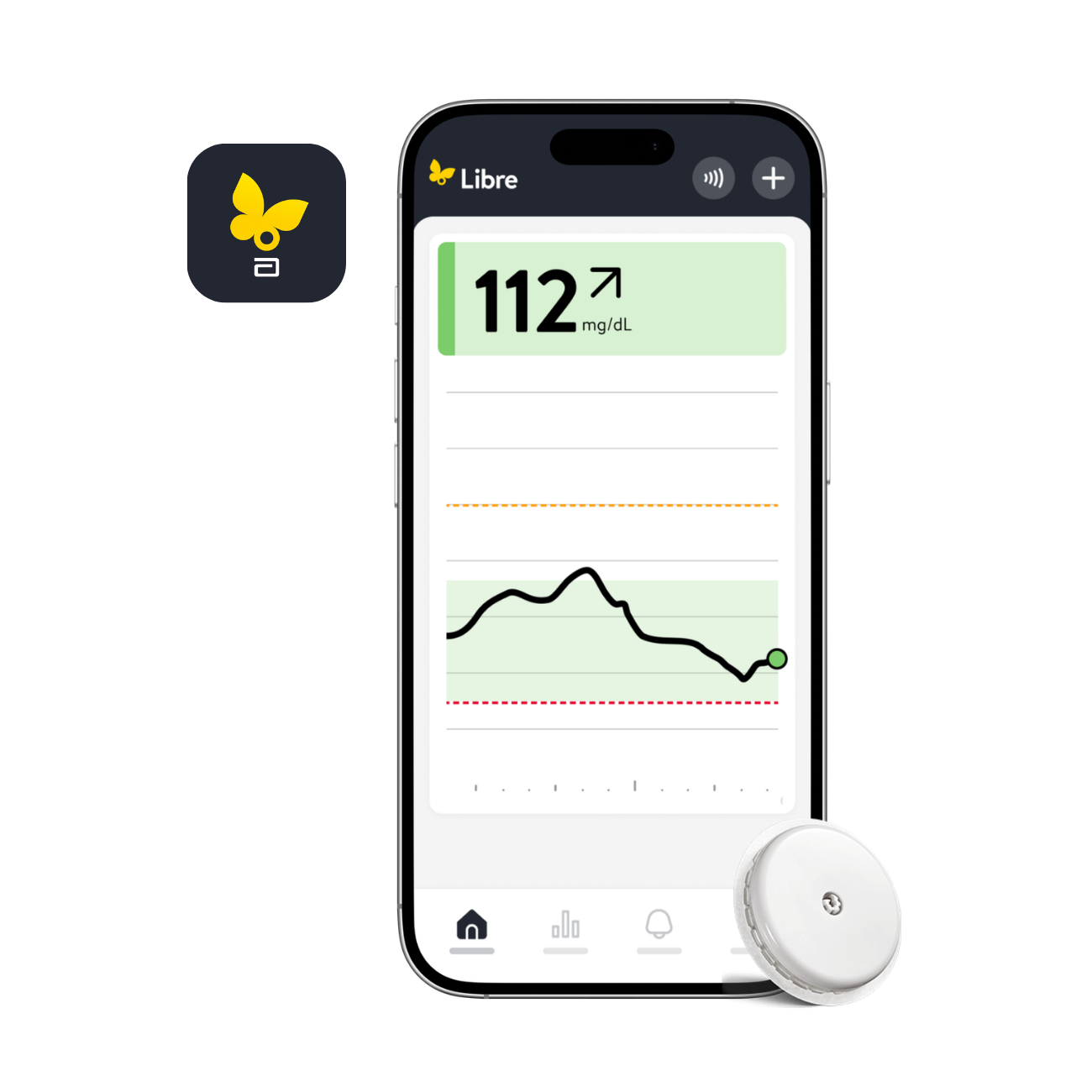 Schermata esempio Libre app con sensore FreeStyle 2 Plus
