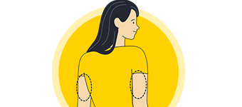 An illustration of a woman with the back of her arms circled to show where a FreeStyle Libre sensor would be applied.