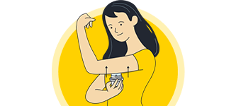 An illustration of a woman placing a FreeStyle Libre sensor on the back of her upper arm.
