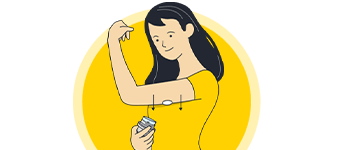 An illustration of a woman applying a FreeStyle Libre sensor on the back of her upper arm.