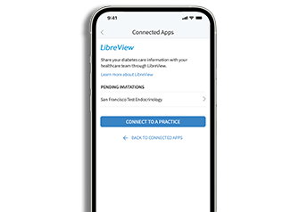 A phone displaying how to sign up for LibreView using an email invitation.