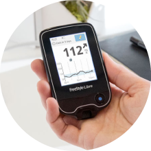 See your current glucose reading, eight hours of data, and a trend arrow that shows you where your glucose is heading.