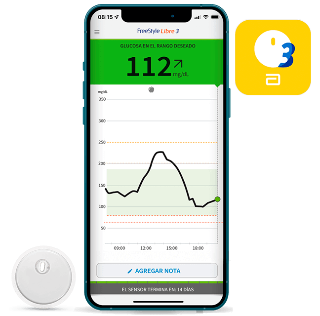 Móvil con FreeStyle libre 3 y LibreLinkUp 