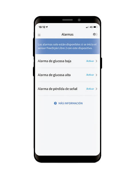 Móvil con alarmas de FreeStyle LibreLink