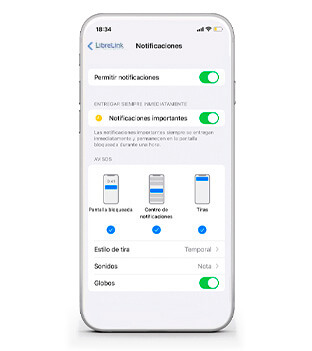 Móvil IOS permitir notificaciones de FreeStyle LibreLink