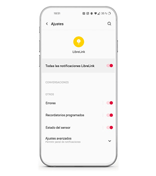 Móvil Android permitir notificaciones de FreeStyle LibreLink