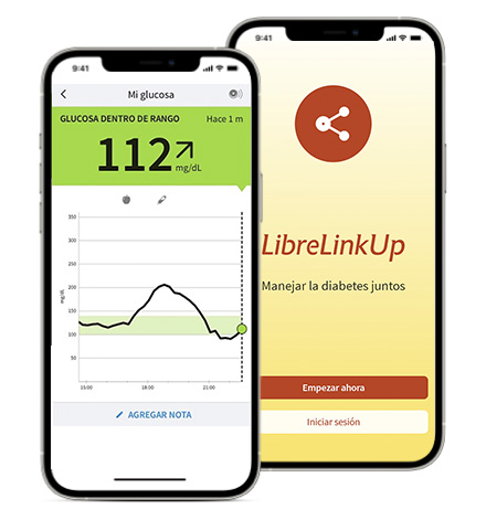 Móvil con app FreeStyle Librelink a LibreLinkUp