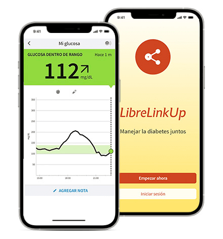 Teléfonos móviles con pantallas de la aplicación LibreLinkUp
