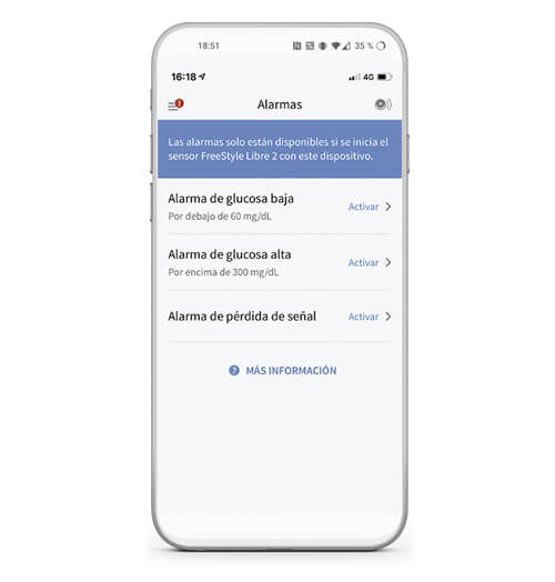 Configuración alarmas en móvil