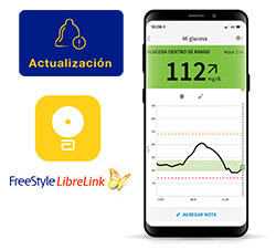 Teléfono móvil mostrando la aplicación FreeStyle LibreLink