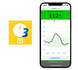 Teléfono móvil con aplicación FreeStyle Libre 3 app y logotipo